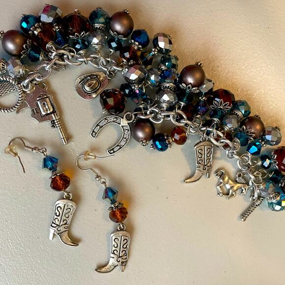 Cowgirl Up Glitzy Charm Bracelet & Earring Set Sparkle n Shimmer - Picture 2 of 8